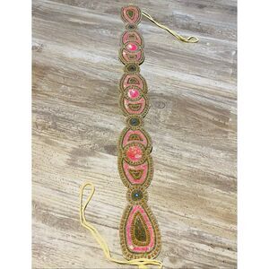 Raj Vintage Deadstock Y2K Pink Beaded Boho Western One Size Belt